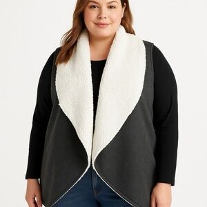 Mossimo Womens Vest Open Front  Reversible XL Gray White Sherpa